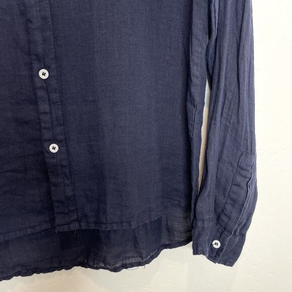 Puro Lino Italy 100% Linen Top Womens Large Navy Blue Long Sleeve Button Up - Picture 3 of 5